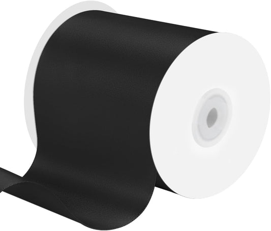 4 Inches x 25 Yards Polyester Satin Ribbon, Solid Color White Satin Ribbon for Crafts, Gift Wrapping, Hair Bows, Wedding Party Decoration, Bow Making (Black)
