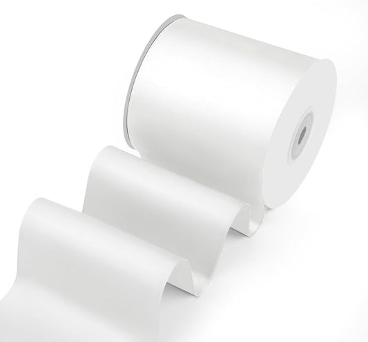 3" Width x 25 Yards Satin Fabric Ribbon, White Ribbon Perfect for Wedding Car, Chair Sash, Grand Opening Ceremony, Big Bows, Embroidery, Floral Crafts, Party Decoration