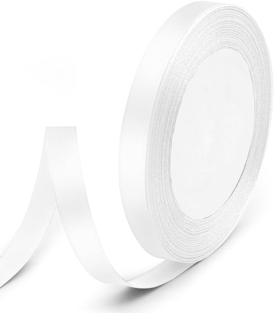 3/8" x 25 Yards Satin Ribbon, White Silk Ribbon Ideal for Gift Wrapping, Floral Bouquets, Crafts, Wedding Party Decorations, Christmas and Sewing Projects