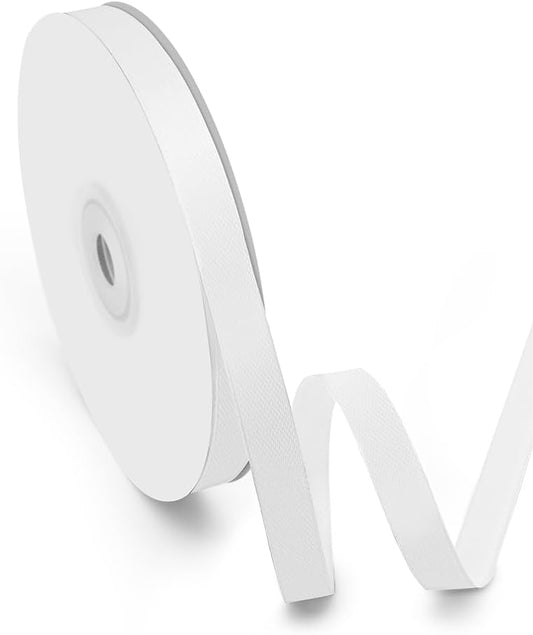 3/8" Width x 50 Yards Satin Fabric Ribbon, White Ribbon Perfect for DIY Bows, Swags, Gift Wrapping, Craft, Flower Bouquet，Christmas and Party Decoration