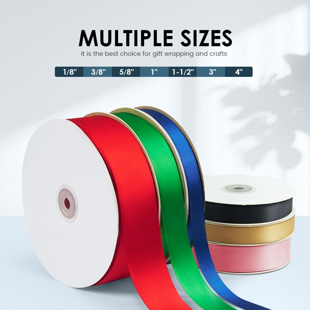 4 Inches x 25 Yards Polyester Satin Ribbon, Solid Color White Satin Ribbon for Crafts, Gift Wrapping, Hair Bows, Wedding Party Decoration, Bow Making (Green)