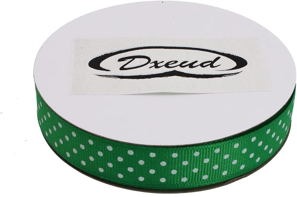 Polka Dot Grosgrain Ribbon 25 Yard Each Roll 100% Polyester (5/8", Green)