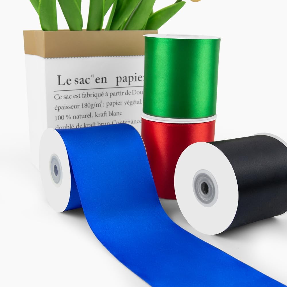 3" Width x 25 Yards Satin Fabric Ribbon, Black Ribbon Perfect for Wedding Car, Chair Sash, Grand Opening Ceremony, Big Bows, Embroidery, Floral Crafts, Halloween Party Decoration