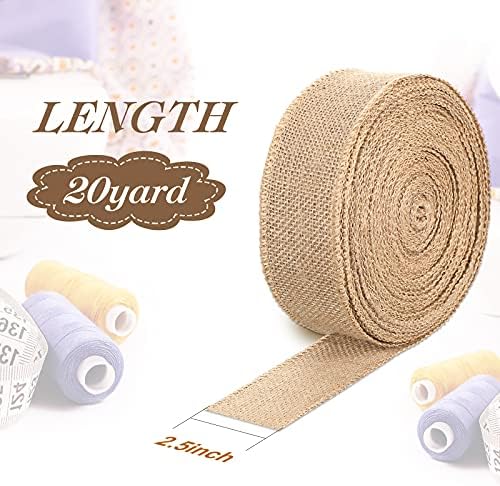 20 Yard 2.5 Inches Burlap Ribbon Wide Jute Ribbon Natural Burlap Fabric Roll Wired Edge for Wreaths, Christmas Tree Decoration, Big Bow Crafts, Gift Wrapping, Wedding