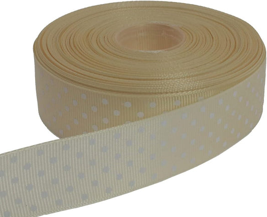 Polka Dot Grosgrain Ribbon 25 Yard Each Roll 100% Polyester (1", Beige)