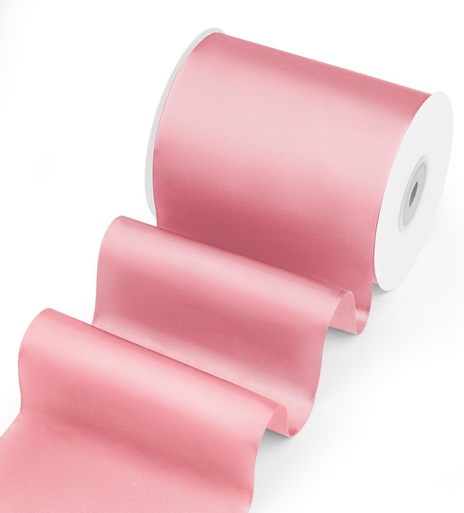 4" Width x 25 Yards Satin Fabric Ribbon, Pink Ribbon Perfect for Wedding Car, Chair Sash, Grand Opening Ceremony, Big Bows, Embroidery, Floral Crafts, Party Decoration