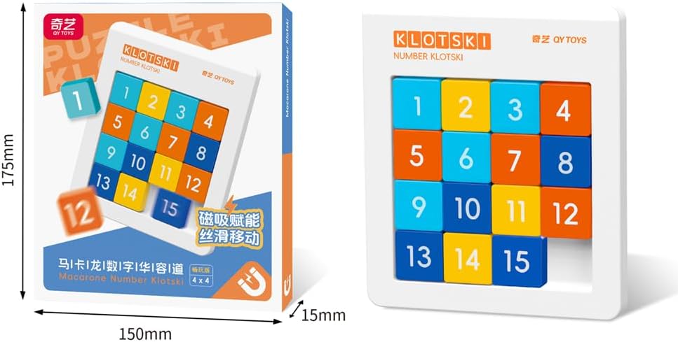 LiangCuber QY Toys Macaron Color 4x4 Klotski Puzzle Magnetic Sliding Number Puzzle,15-Digit Version ABS Brain Teasers Toy Tangram Jigsaw Intelligence (2024 Edition)