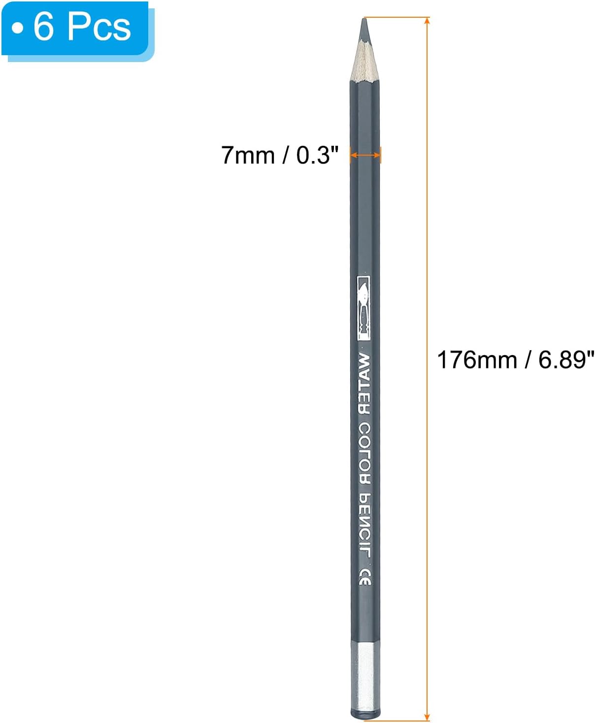 PATIKIL Watercolor Pencil, 6Pcs Water Soluble Pencils for Blending, Coloring, Sketch Drawing, Painting, Grey