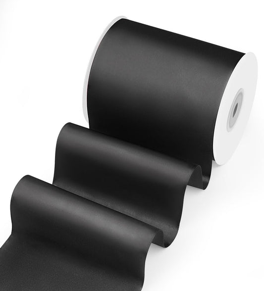 4" Width x 25 Yards Satin Fabric Ribbon, Black Ribbon Perfect for Wedding Car, Chair Sash, Grand Opening Ceremony, Big Bows, Embroidery, Floral Crafts, Halloween Party Decoration