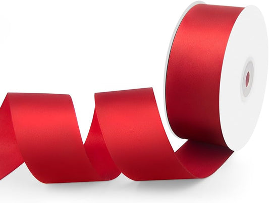 1-1/2" Width x 50 Yards Satin Fabric Ribbon, Red Ribbon Perfect for DIY Bows, Swags, Gift Wrapping, Craft, Flower Bouquet, Christmas and Party Decoration