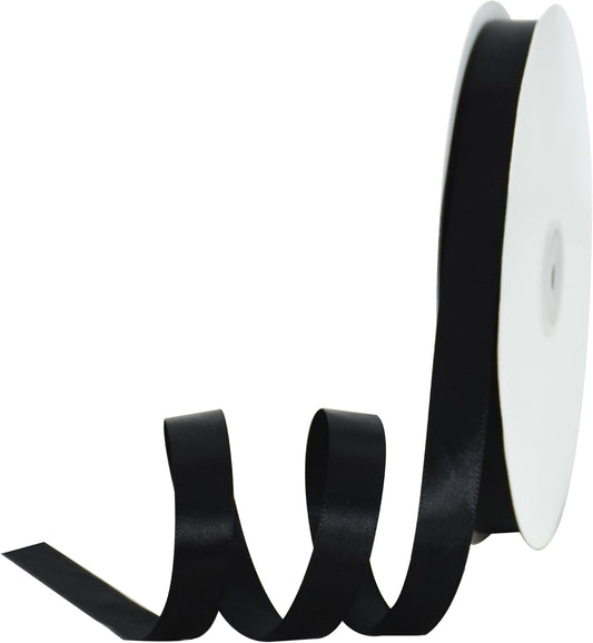 TONIFUL 5/8 Inch x 100yds Black Satin Ribbon Thin Solid Frabic Ribbons for Sewing, Craft, Bows Making, Gift Wrapping, Invitation Cards, Wedding Party Valentine's Decor