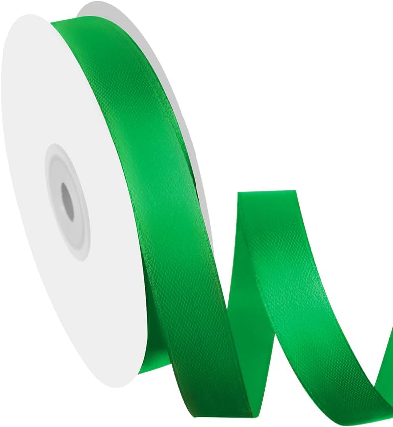 5/8" Width x 50 Yards Satin Fabric Ribbon, Green Ribbon Perfect for DIY Bows, Swags, Gift Wrapping, Craft, Flower Bouquet，Christmas and Party Decoration