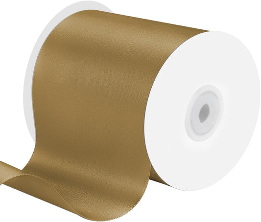 4 Inches x 25 Yards Polyester Satin Ribbon, Solid Color Gold Satin Ribbon for Crafts, Gift Wrapping, Hair Bows, Wedding Party Decoration, Bow Making (Champagne Gold)