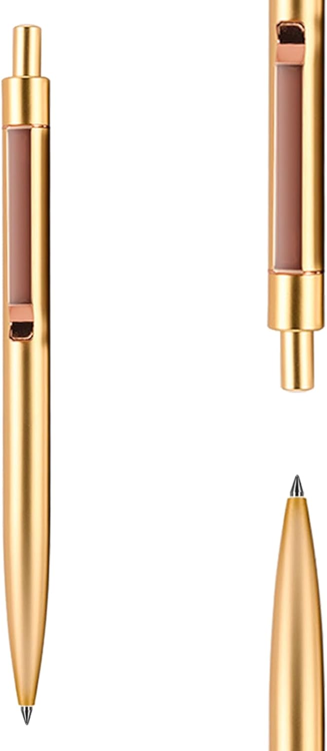 DUNBONG Golden Metal Gel Pen, Gel Ink Ballpoint Pen, Black Ink, 0.5mm Retractable Ink Pen (Golden)