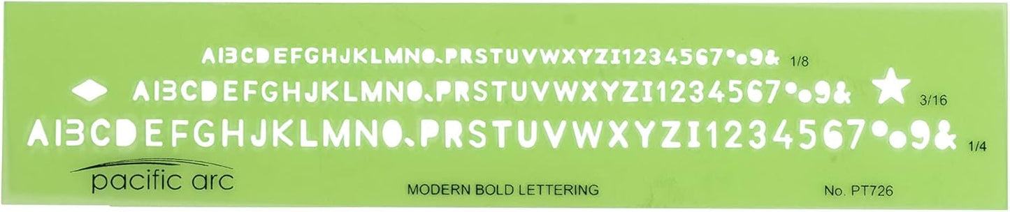 Pacific Arc Modern Bold Lettering Template Guide, with 1/8 to 1/4 Inch Letters