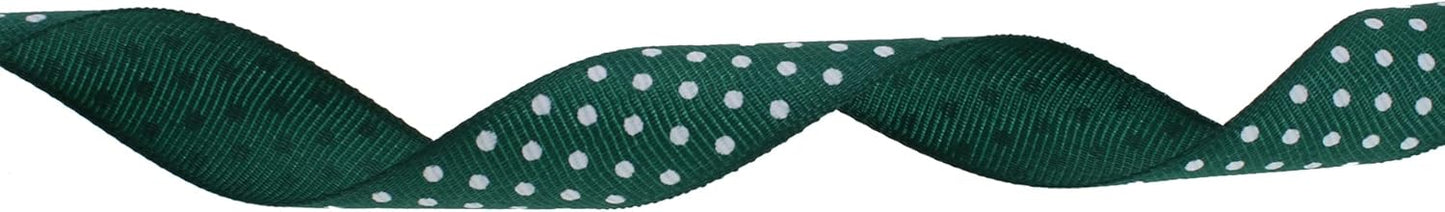 Polka Dot Grosgrain Ribbon 25 Yard Each Roll 100% Polyester (3/4", Dark Green)