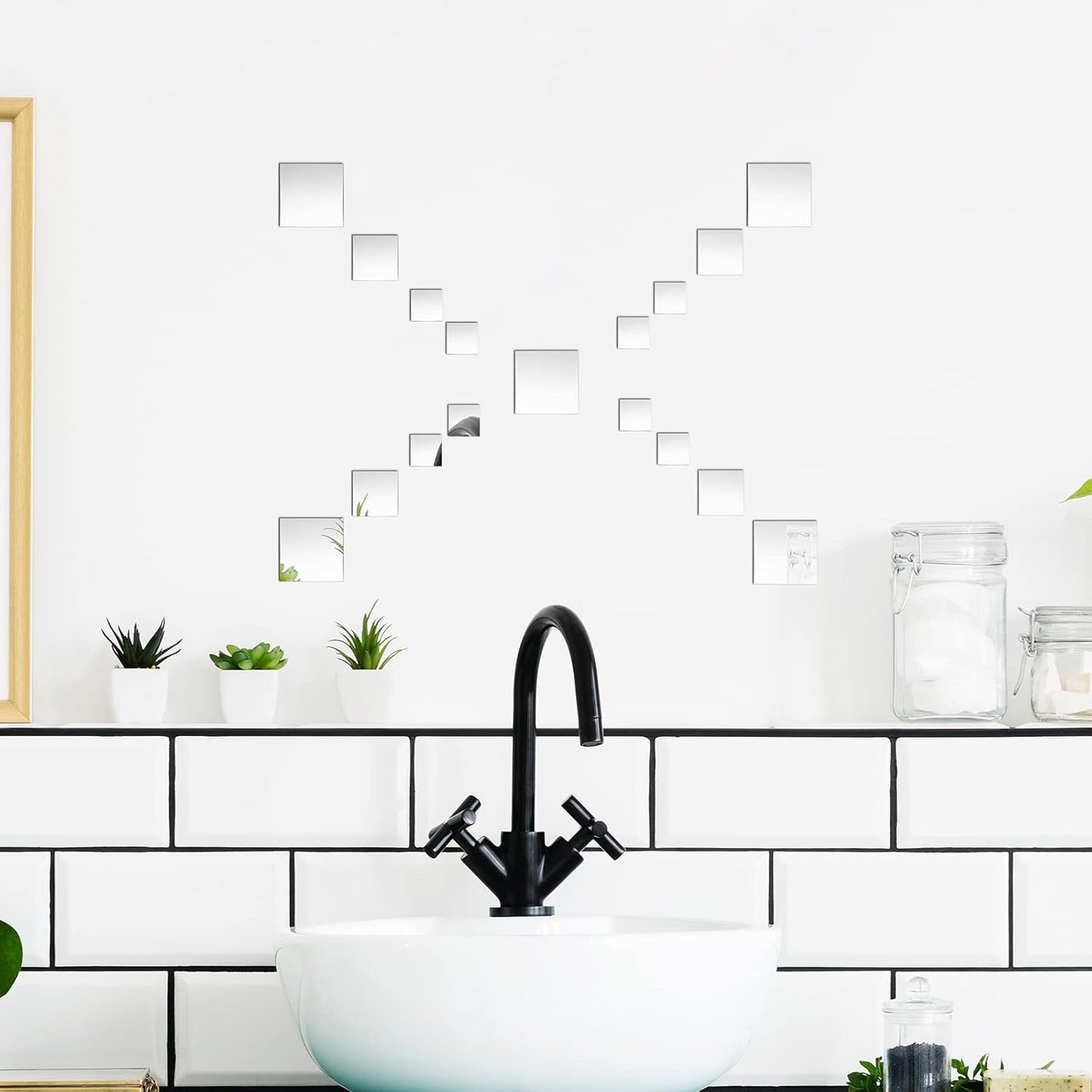 Jetec 50 Pieces Mini Size Square Mirror Adhesive Small Square Craft Mirror Tiles for Crafts and DIY Projects Supplies Home Decoration(1 x 1/2 x 2/3 x 3 Inch)