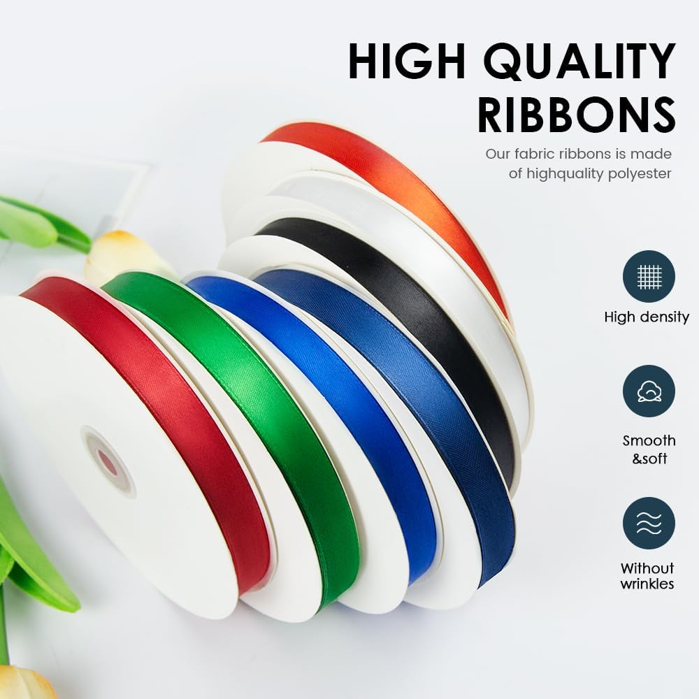 3/8" Wide x 100 Yards Single Face Polyester Satin Ribbon, Satin Ribbon for Crafts, Gift, Hair Bows, Wedding Party Decoration, Bow Making & Other Projects (Black)