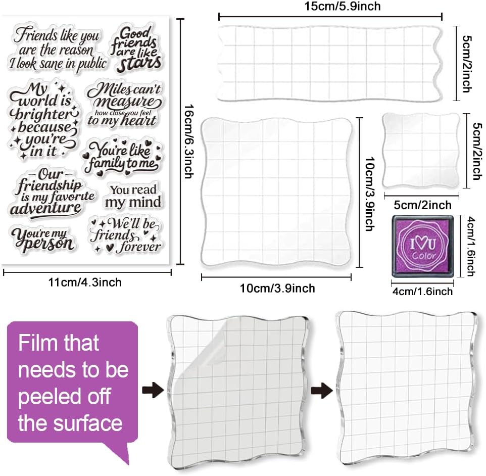 6 Pcs Greeting Words Clear Stamps for Card Making Supplies 20 Ink Pad 3 Acrylic Stamp Block Silicone Stamp with Holiday Bless Happy Birthday Stamps for Crafting DIY Scrapbooking Journal