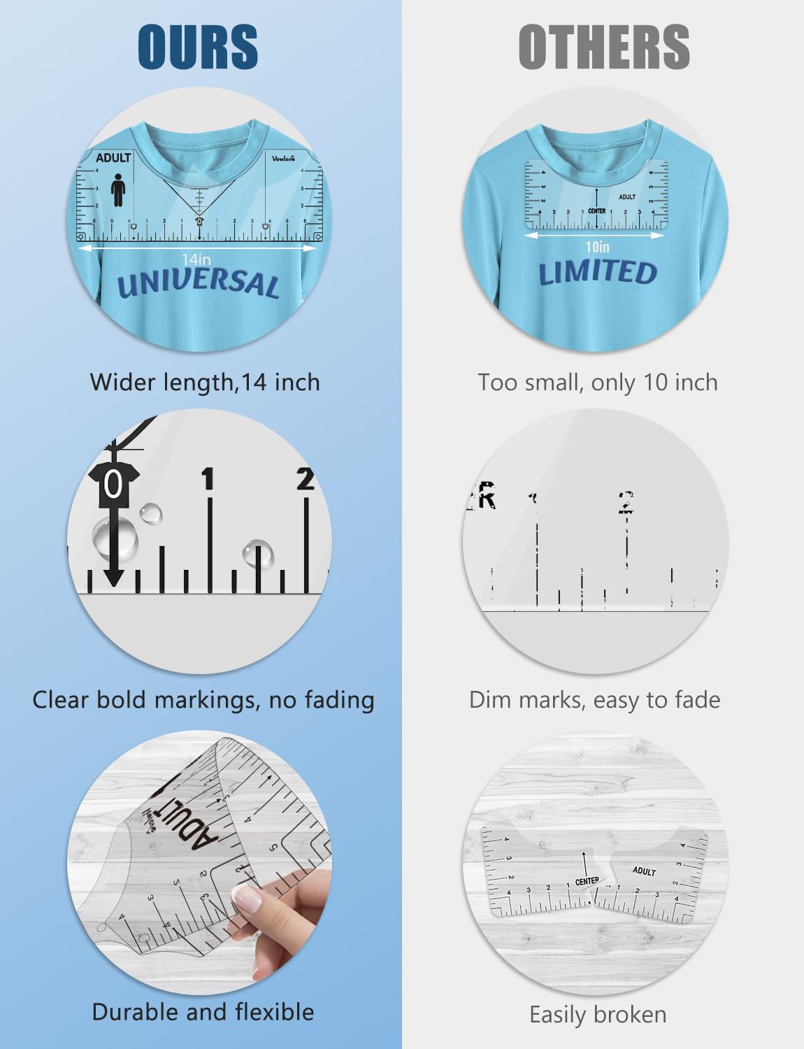 Vowlove Tshirt Ruler Guide for Cricut Heat Press, Shirt Measurement Tool Vinyl Alignment Placement Center Design DTF Template Left Pocket Logo, Sublimation Accessories Iron on HTV Heat Transfer Vinyl