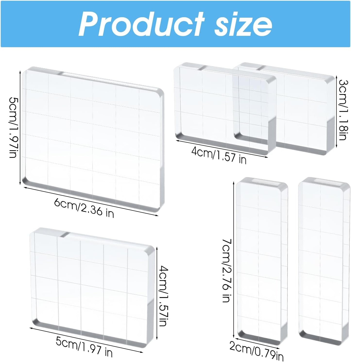 6 Pcs Acrylic Stamping Blocks,Clear Acrylic Stamp Block,Acrylics Blocks for Stamping,with Grid Lines for Scrapbooking Crafts Card Making, Assorted Sizes