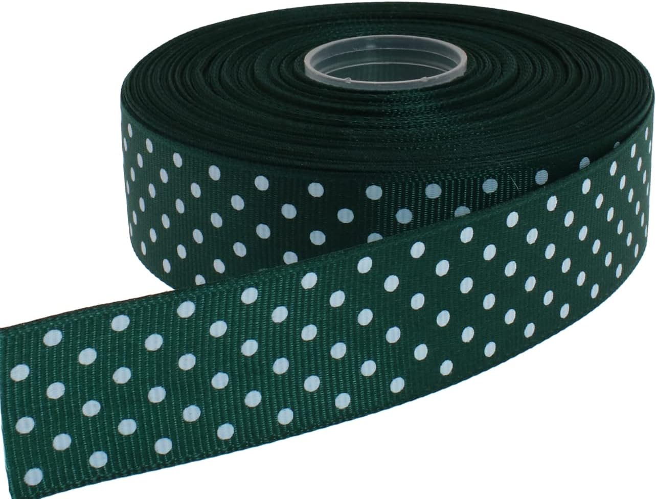 Polka Dot Grosgrain Ribbon 25 Yard Each Roll 100% Polyester (1", Dark Green)
