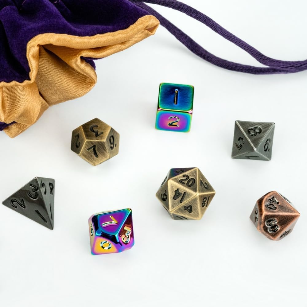 FanRoll Mystery Misfit Baby Metal: Bag of 7 Assorted Mini Polyhedral Metal Dice
