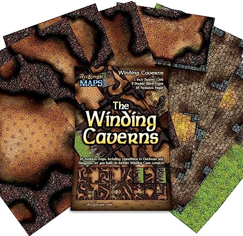 Arcknight The Winding Caverns Roleplaying Battlemaps; 16 Modular RPG Maps in 8 Double-Sided Pages, 1" Square Grid, Modular & Versatile Design for Tabletop Gaming - for Dungeons & Dragons & Pathfinder
