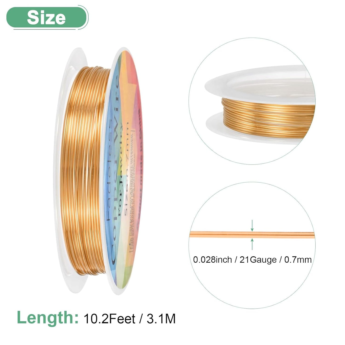 0.7 mm/21 Gauge Copper Wire for Jewelry Making, 10.2FT Copper Beading Craft Wire for Jewelry/Weaving/DIY Crafting/Planting, Color-Retaining [3.1M, Copper Tone]