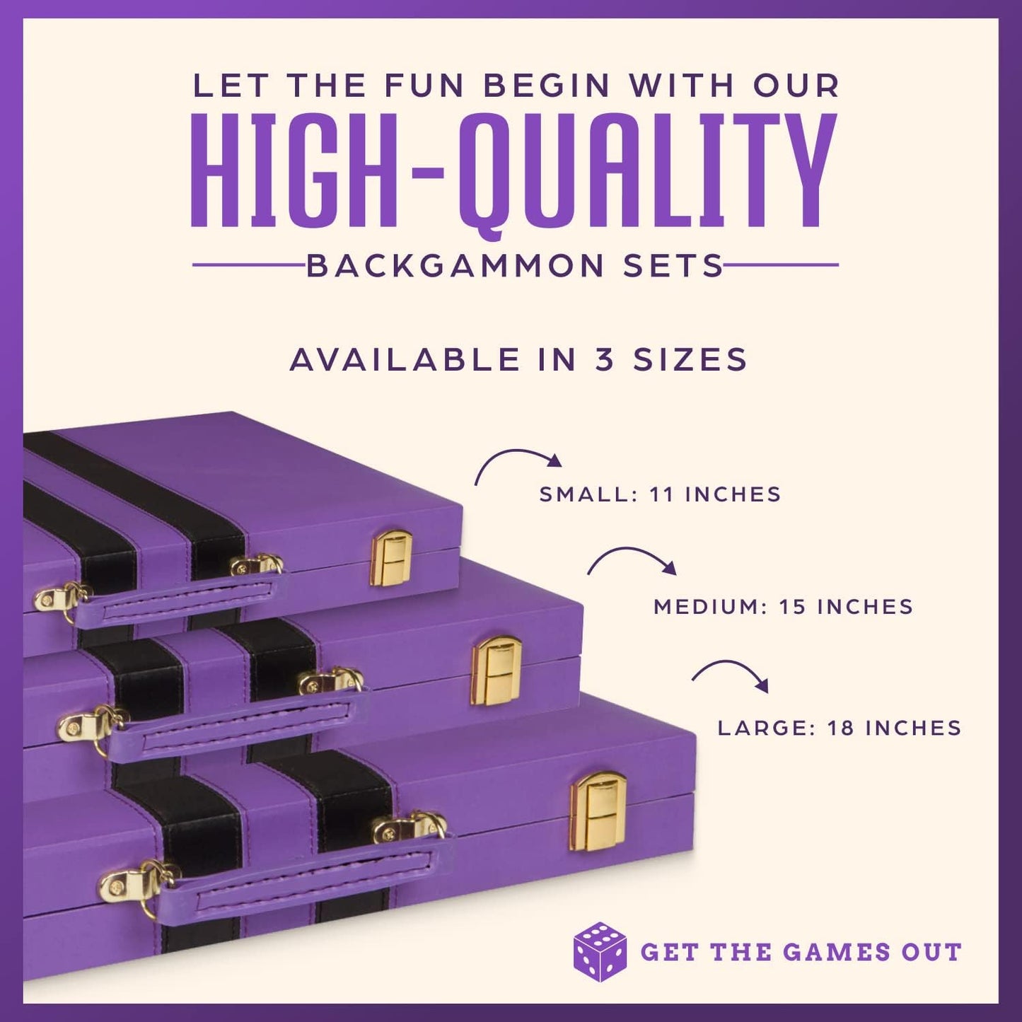 Get The Games Out Backgammon Set, Classic Board Game Case, 2 Players, Includes Strategy & Tip Guide, Perfect for Parties and Family Game Nights -Small, Purple