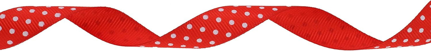 Polka Dot Grosgrain Ribbon 25 Yard Each Roll 100% Polyester (5/8", Red)
