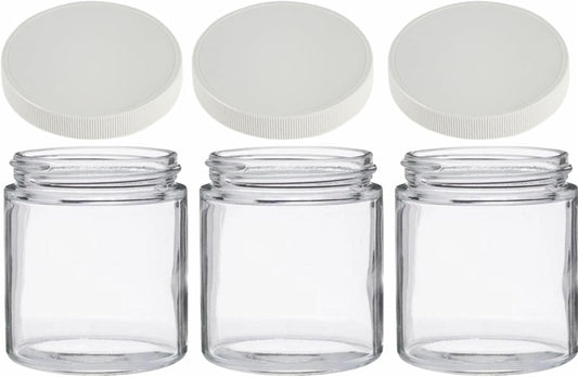 Jarming Collections Mason Jars - 16 oz Glass Extra Wide Mouth Pint Storage Jars with White Plastic Lids - Made in USA