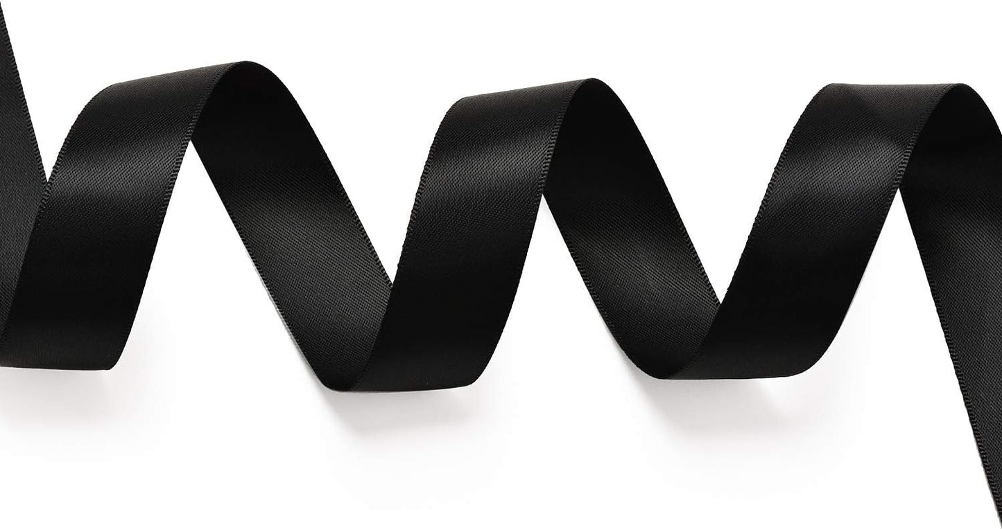 YAMA Double Face Satin Ribbon - 7/8" 25 Yards for Gift Wrapping Ribbons Roll, Black