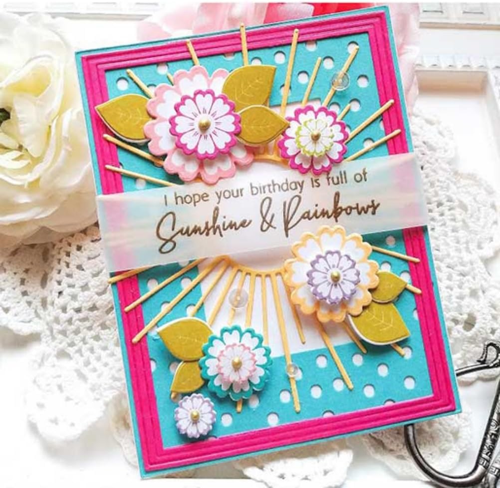 Mvchifay Cutting Dies for Card Making Metal Die-Cuts Scrapbooking Tool Hollow Frame DIY Craft Punch Template Embossing for Paper Album Decor (Sunrise Frame-14.3x11.3cm)