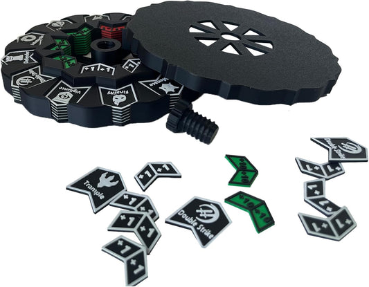 MTG Abilities Keywords Counter Wheel, Black Token Tracker 7.5 inch Diameter,123-Piece Keyword and Life Counter Bulk Tokens MTG, TCG, Cards Gaming Accessories