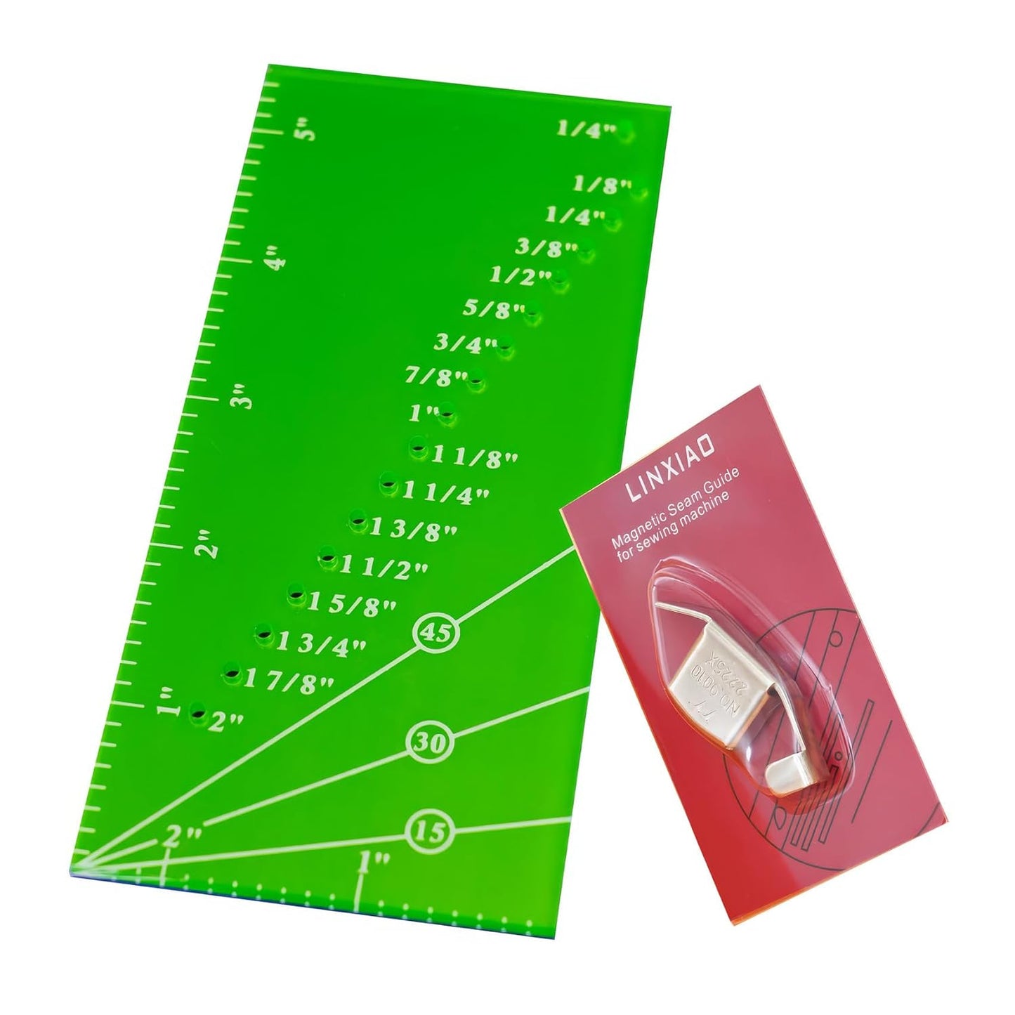 Seam Guide Ruler and Magnetic Seam Guide for Sewing Machine,Includes 1/4” Pivot Point and 15 30 45 Degree Trim Line