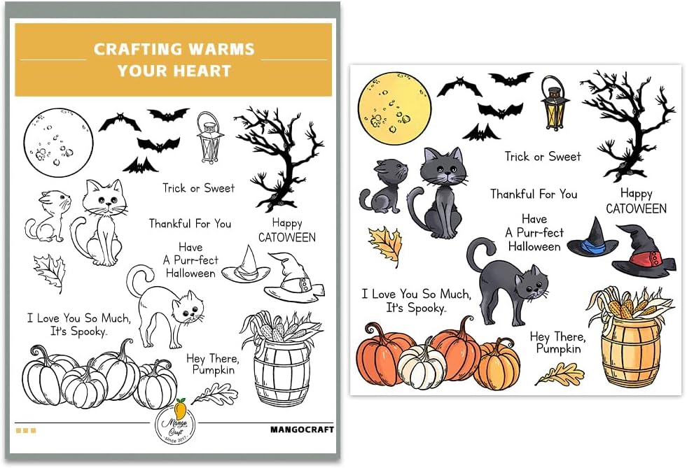 Halloween Clear Silicone stampReusable Stamp with Pumpkins, Skulls, Bats, Santa Claus, and Holiday Designs. Used for Making Cards, scrapbooks, and DIY templates (Halloween Cat)
