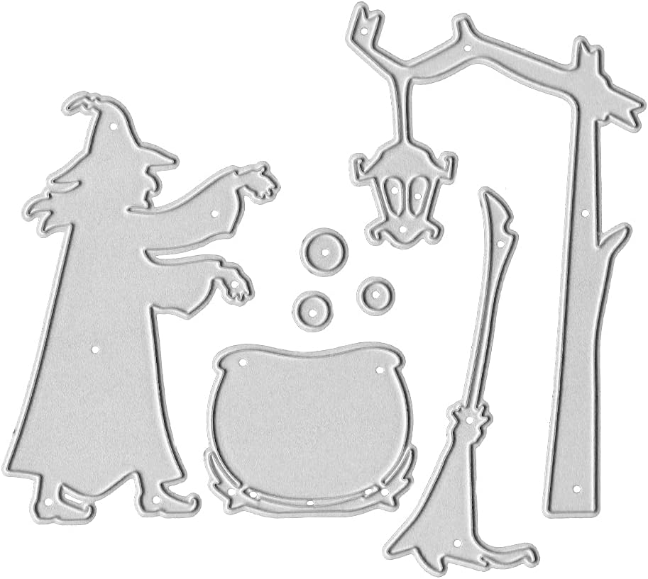 Metal Halloween Cauldron Potion Witch Die Cuts Tree Cutting Dies Embossing Stencil Template for Card Making Scrapbooking Paper Craft Album Stamps DIY Halloween Décor