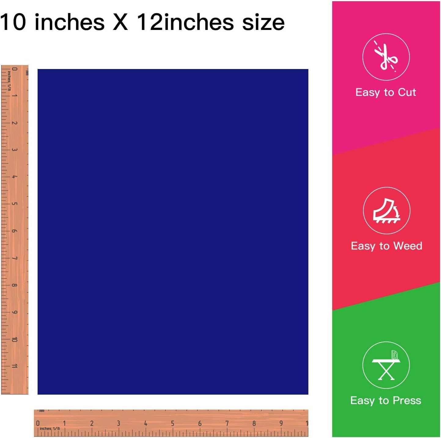 JANDJPACKAGING Royal Blue Heat Transfer Vinyl for T Shirts - 10 Pack Blue HTV Vinyl 12"x10" for Garments Bags and Other Fabrics