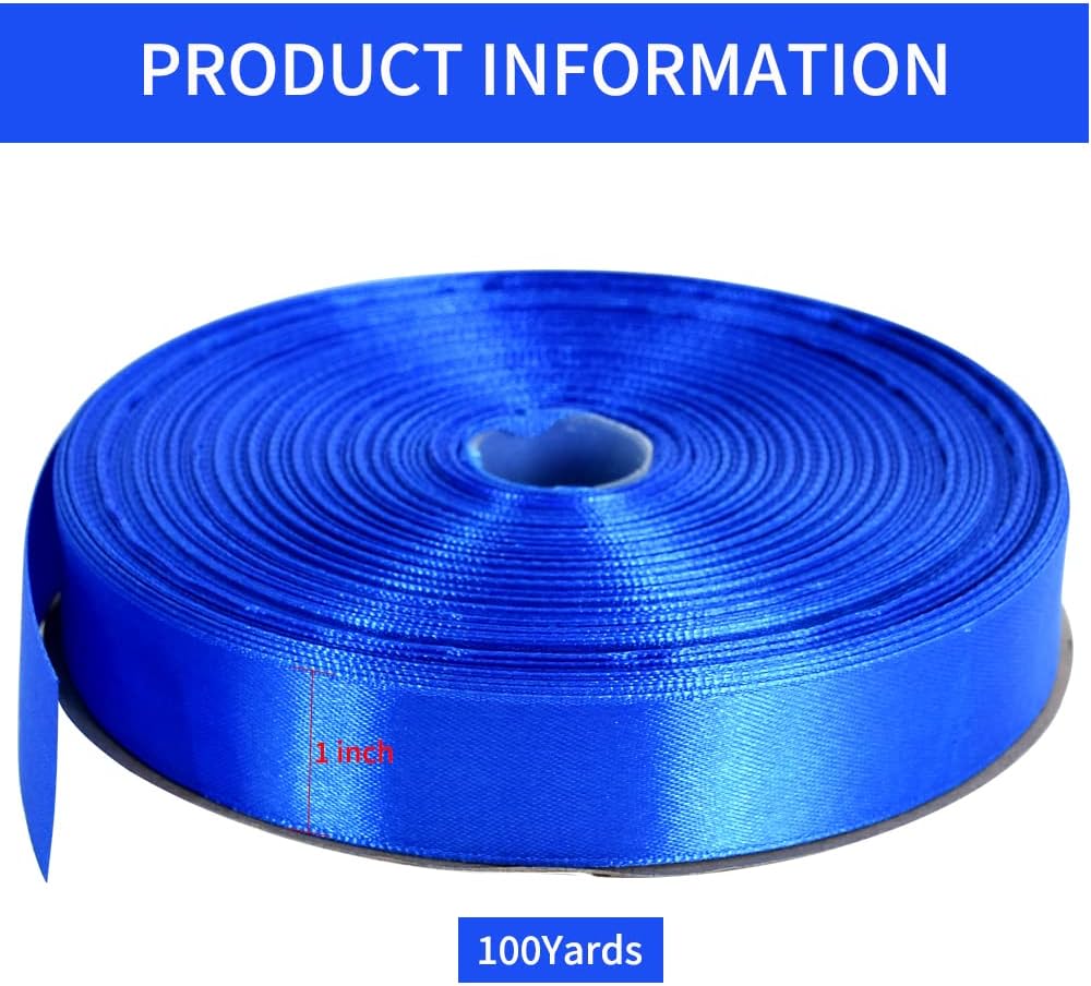 TONIFUL 1 Inch x 100yds Royal Blue Satin Ribbon, Thin Solid Color Satin Ribbon for Gift Wrapping, Crafts, Hair Bows Making, Wedding Party Decoration,Invitation Cards, Floral Bouquets, Christmas