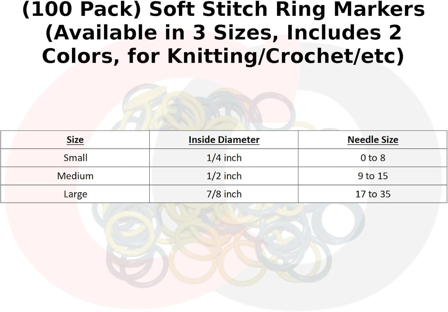 (100 Pack) Soft Stitch Ring Markers, Black & White (Small Size for Needle Sizes 0-8, for Knitting/Crochet/etc)