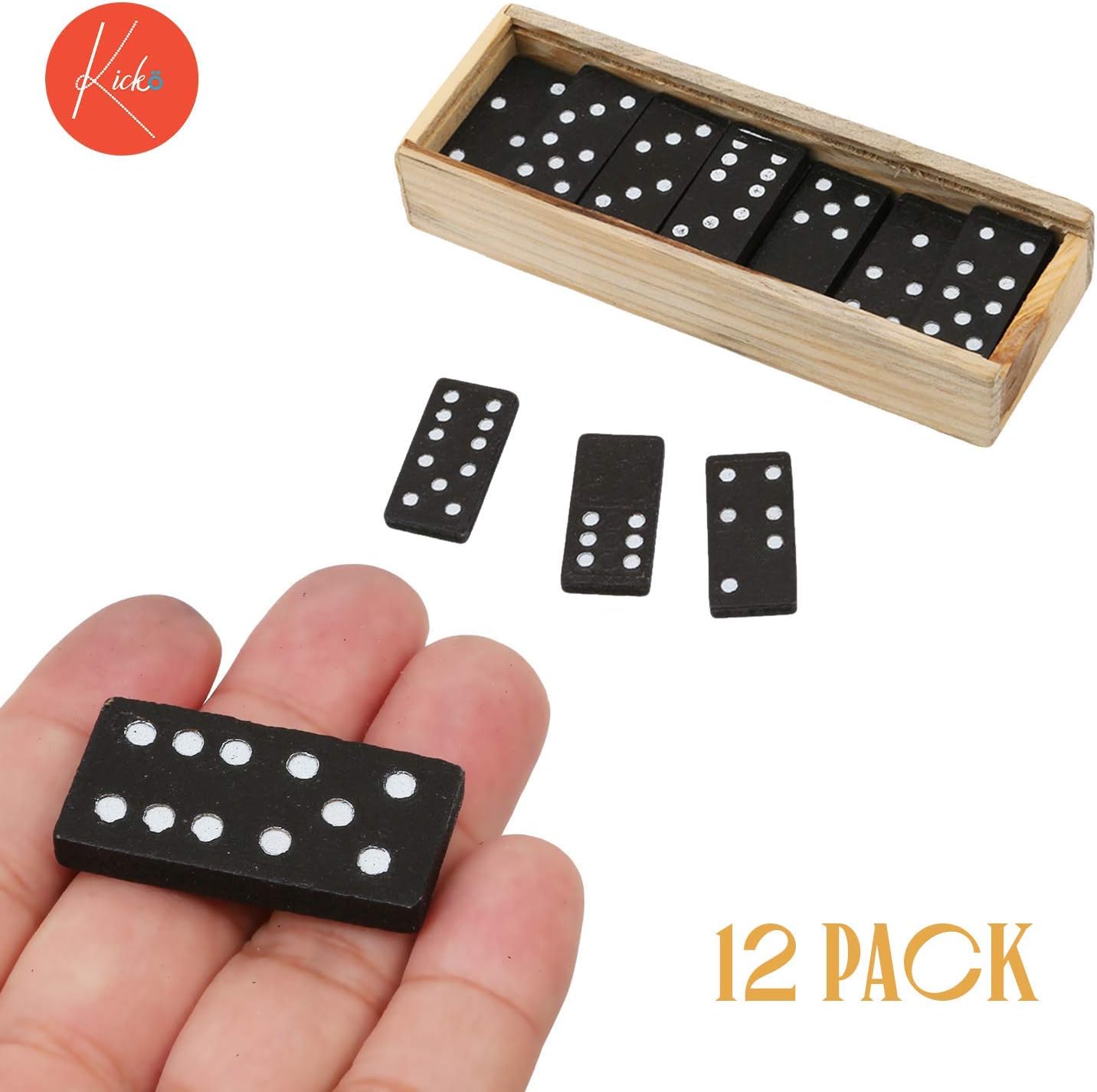 Kicko Mini Wooden Dominoes Set - 12 Pack - Miniature Classic Board Games - Small Blocks, Educational Toys, Game Tiles, Leisure Time, for Teens and Adults