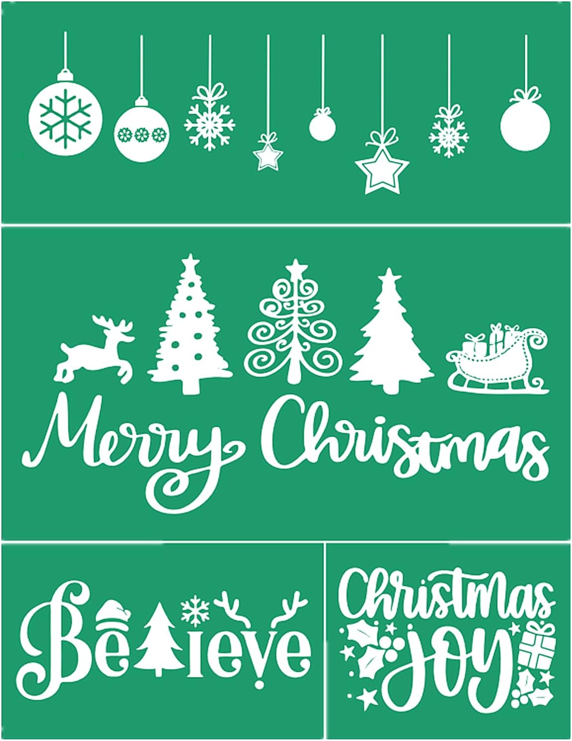 JAJADO JAAJDO Merry Christmas Silk Screen Transfers Christmas Tree Silk Screen Stencils Xmas Bell Ornaments Screen Printing Stencils for Christmas Party Decorations, Coffee Shop, Office, School, Home