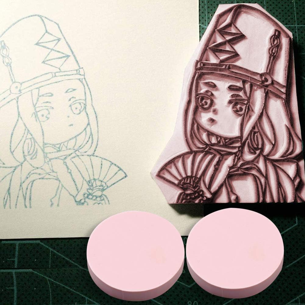 8 Pcs 2"x2" Pink Rubber Carving Blocks for Stamp Soft Rubber Crafts, Soft and Easy to Carve (Round)