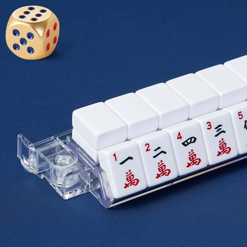 Mahjong Racks with Pushers, Clear Acrylic American Majiang Tile Racks, Enhanced Mah Jongg Tile Holders Set of 4 with 3 Goldern Dics (Transparency