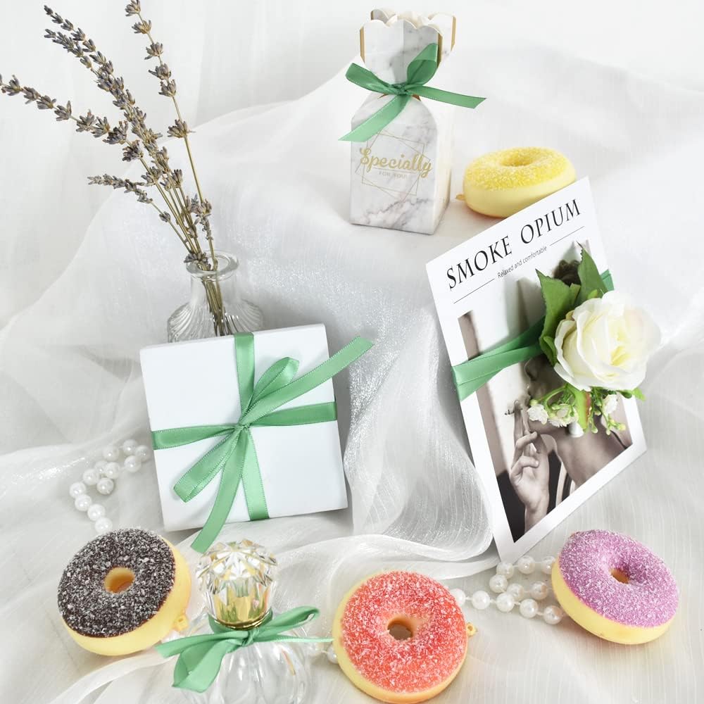 TONIFUL 3/8 Inch x 100yds Sage Green Satin Ribbon Thin Solid Fabric Ribbons Roll for Gift Wrapping Invitation Floral Hair Balloons Craft Sewing Party Wedding Popsicles Decoration Valentine's Day