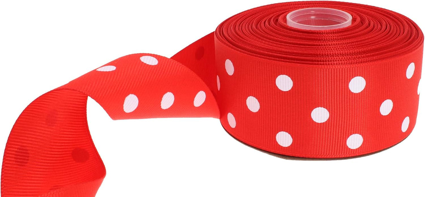 Polka Dot Grosgrain Ribbon 25 Yard Each Roll 100% Polyester (1/1-2", Red)