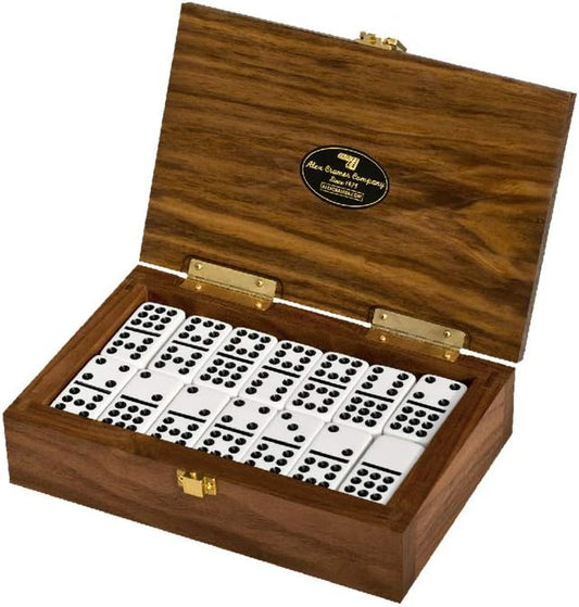 Alex Cramer The Nines Double 9 Domino Set. American-Made Solid Walnut Case Holds Our 55-Piece Set of Dominoes (Double Nine Domino Set for Adults)