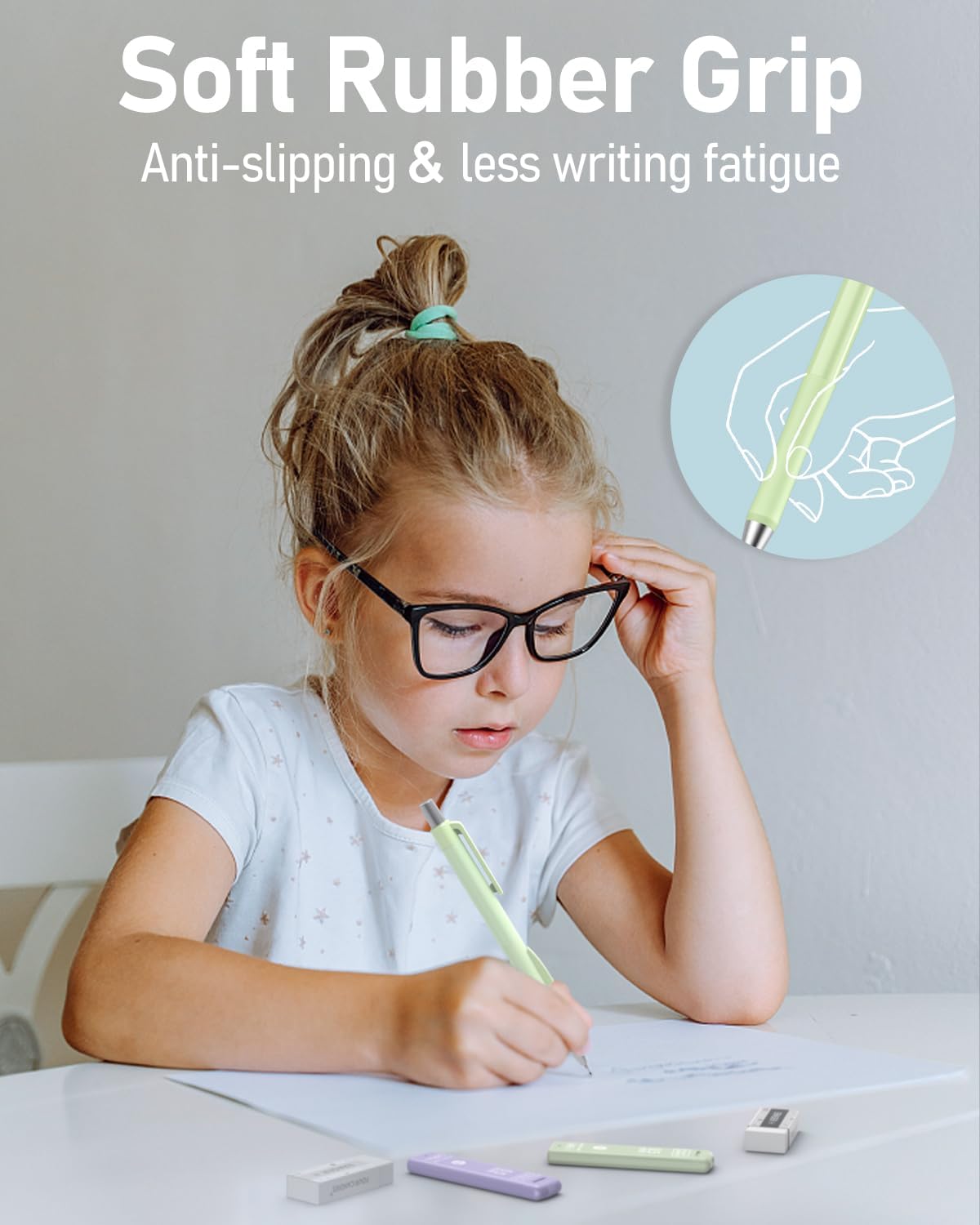 Four Candies Cute Mechanical Pencil Set with Case, 4PCS 0.5mm Pastel Fast Click Aesthetic Mechanical Pencils with 480PCS HB Lead Refills, 2 Erasers, 12 Eraser Refills School Supplies for Girls Writing