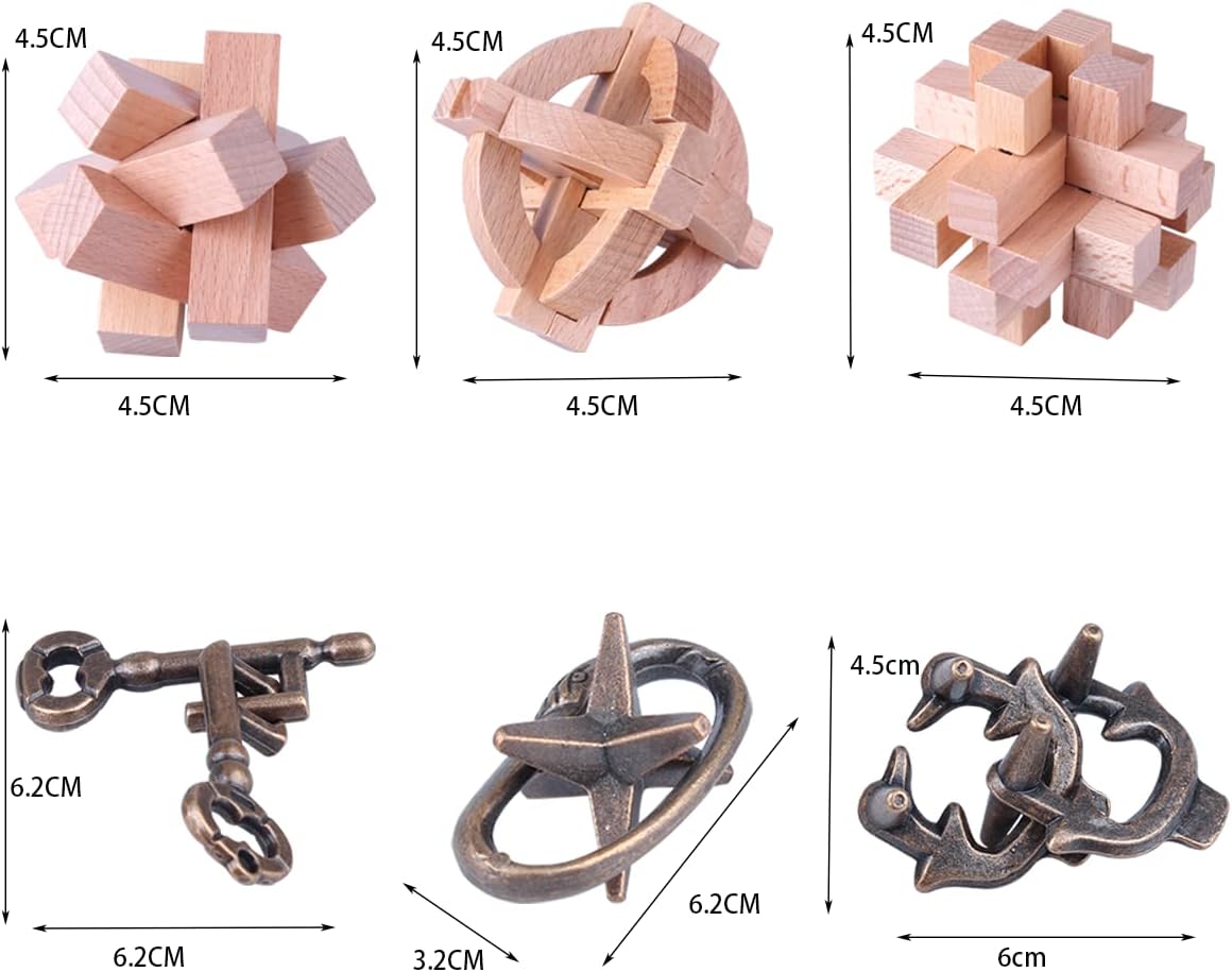 Brain Teaser Puzzle for Adults Puzzles Metal Hole Lock Adult Educational Toy Jigsaw IQ Puzzle（6 Pack） (Gold)